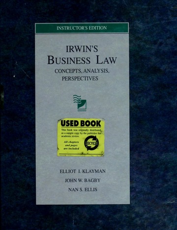 Irwin's business law : concepts, analysis, perspectives